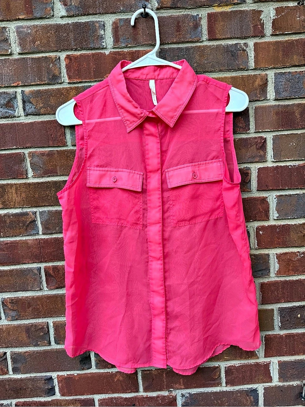 Color Story Sleeveless Button Down Top in Pink Large Like New